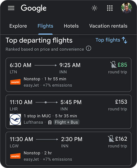Flight details screen