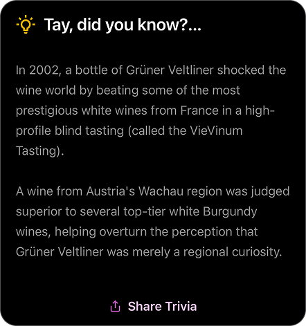 Wine trivia screen
